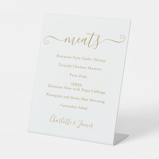 Gouden handtekening voedselmenu script reclamebord met voetstuk (Voorkant)