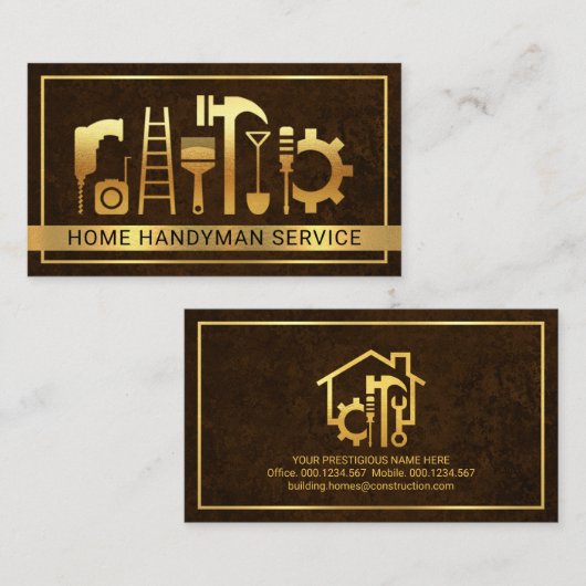 Gouden Handyman Gereedschap Bruin Grunge Visitekaartje (Voorkant / Achterkant)