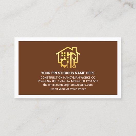 Gouden Handyman Gereedschap Bruin Lijst Visitekaartje (Achterkant)
