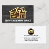 Gouden Handyman Gereedschap Huis op Hout Visitekaartje (Voorkant / Achterkant)