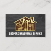 Gouden Handyman Gereedschap Huis op Hout Visitekaartje (Voorkant)