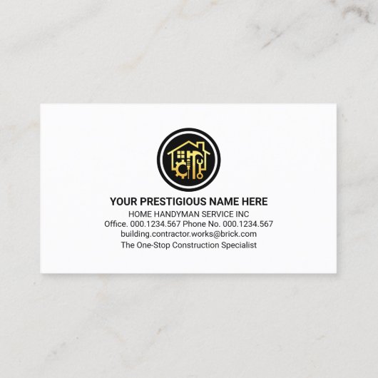 Gouden Handyman gereedschap op bakstenen muur Visitekaartje (Achterkant)