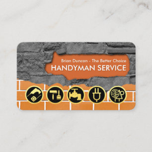 Gouden Handyman-gereedschap op bakstenen muur Visitekaartje