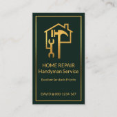 Gouden Handyman Gereedschap op Groen Goud Lijst Visitekaartje (Voorkant)