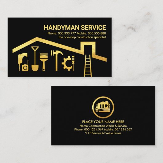 Gouden Handyman Gereedschap op het dak Visitekaartje (Voorkant / Achterkant)