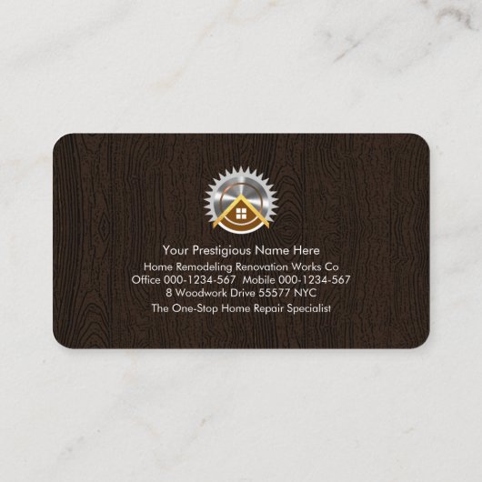 Gouden Handyman Gereedschap op Houtlaag Visitekaartje (Achterkant)