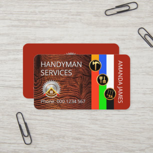Gouden Handyman Pictogrammen Op Strepen Hout Visitekaartje