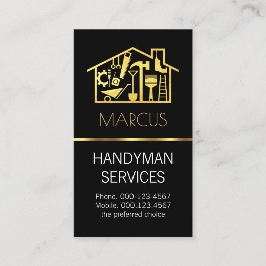 Gouden Handyman Tools Bouwframe Visitekaartje (Voorkant)