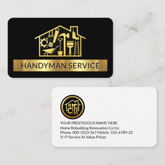 Gouden Handyman Tools Home Streep Visitekaartje (Voorkant / Achterkant)