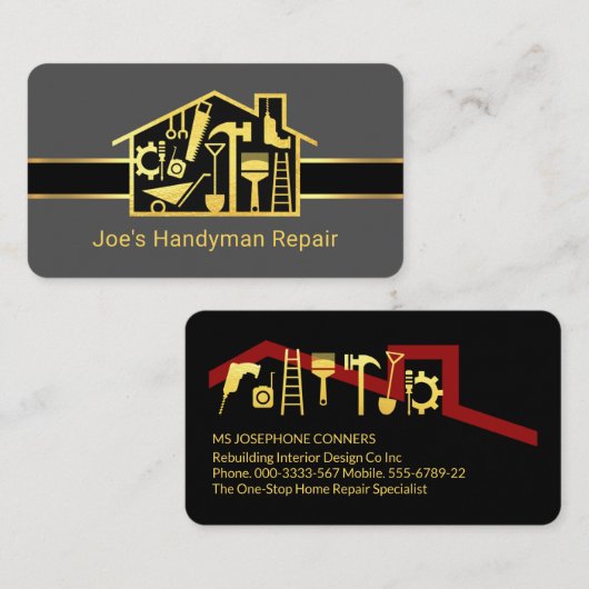 Gouden Handyman Tools Huisreparaties Visitekaartje (Voorkant / Achterkant)