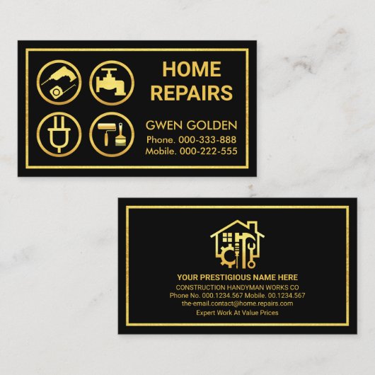 Gouden Handyman Tools Rand Visitekaartje (Voorkant / Achterkant)