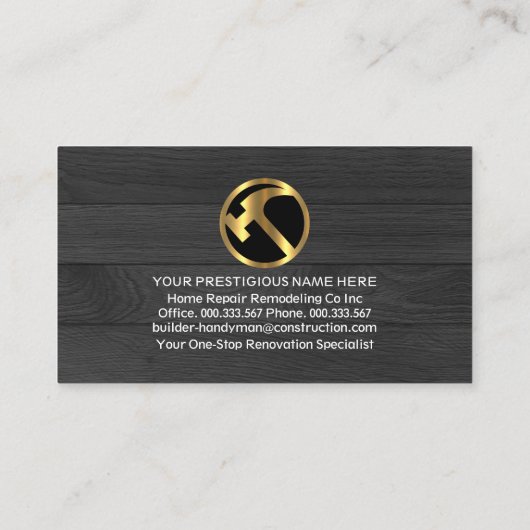 Gouden Handyman Tools Tab op zwart hout Visitekaartje (Achterkant)