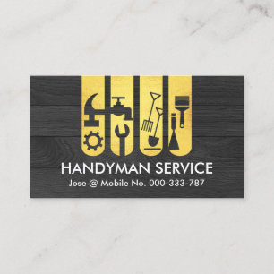 Gouden Handyman Tools Tab op zwart hout Visitekaartje