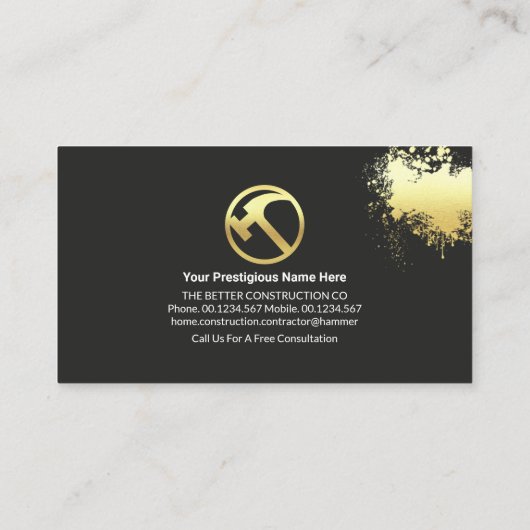 Gouden Handyman Verf Splatter Signage Visitekaartje (Achterkant)
