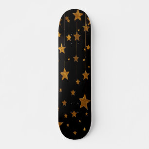 Gouden hangende sterren op zwart elegante ontwerp persoonlijk skateboard