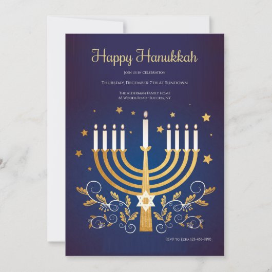 Gouden Hanukkah-uitnodiging Kaart (Voorkant)
