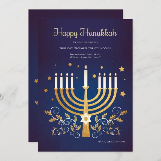 Gouden Hanukkah-uitnodiging Kaart (Voorkant / Achterkant)