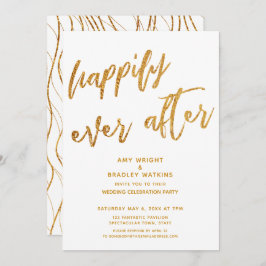 Gouden Happily Ever After Witte Trouwreceptie Kaart