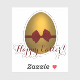 Gouden Happy Easter Egg met rode strik Sticker