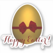 Gouden Happy Easter Egg met rode strik Sticker (Voorkant)