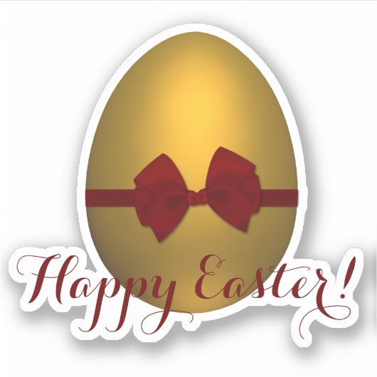 Gouden Happy Easter Egg met rode strik Sticker (Voorkant)