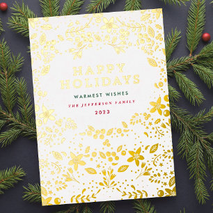 Gouden Happy Holiday Bloemen Folie Vakantiekaart Feestdagenkaart