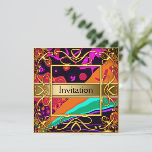 Gouden Harlekijn Uitnodiging Feest Elk Feest (Staand voorkant)