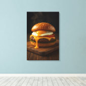 Gouden Harmonie – De Perfecte Gourmet Cheeseburger Canvas Afdruk (Insitu (Houten vloer))