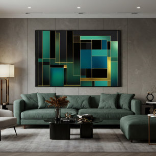 Gouden harmonie in groen en blauw canvas afdruk