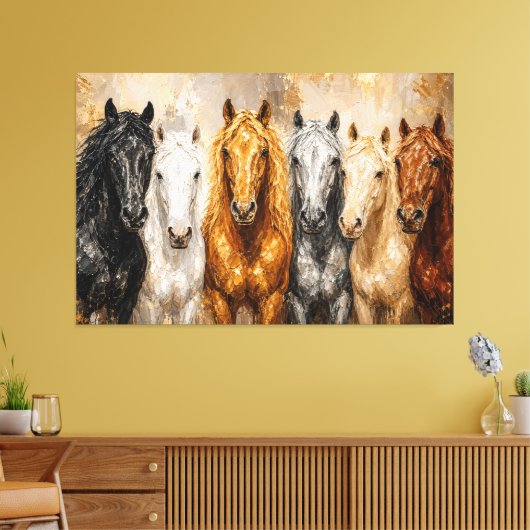 Gouden Harmonie Paarden Paletmes Canvas Print (Insitu (Woonkamer))