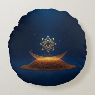 Gouden Harmonie – Shree Yantra's Goddelijke Resona Rond Kussen