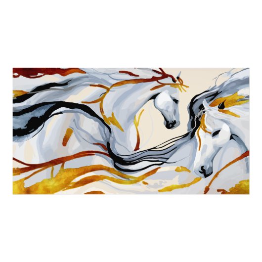 Gouden Harmonie: Twee Paarden in Fantasy Realm Foto Afdruk (Voorkant)