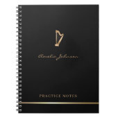 Gouden Harp Elegant Script Eenvoudige Moderne Muzi Notitieboek (Voorkant)