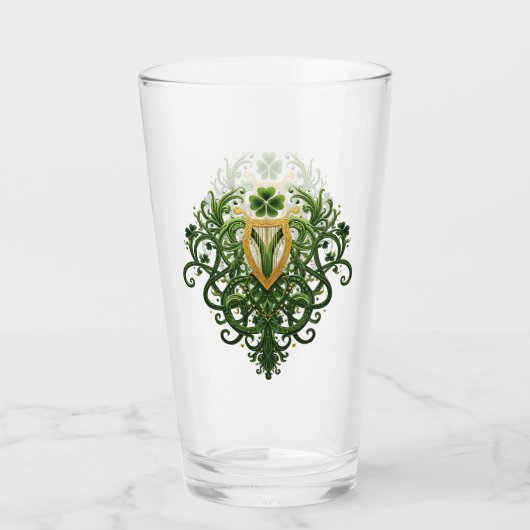 Gouden Harp en Groene Shamrocks Glas (Achterkant)