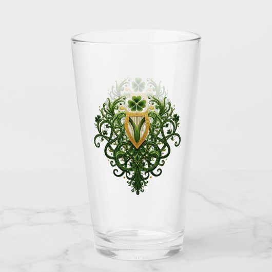 Gouden Harp en Groene Shamrocks Glas (Voorkant)