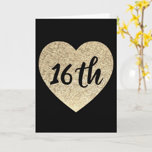 Gouden hart 16e verjaardagskaart kaart (Gele Bloem)
