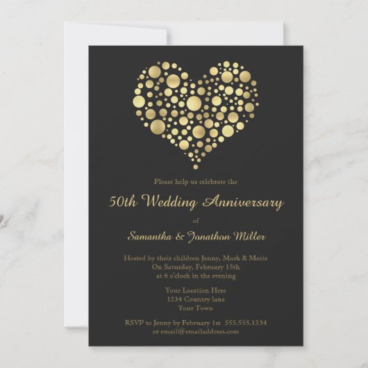 Gouden Hart 50ste huwelijksjubileum gouden uitnodi Kaart (Voorkant)