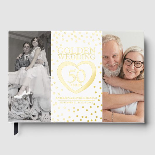 Gouden hart 50ste huwelijksverjaardag foto's wit gastenboek (Voorkant)