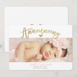 Gouden Hart Baby Meisje Geboorte Aankondiging Foto