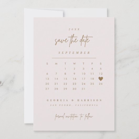 Gouden Hart Bewaar de datum Kalender Fotokaart Save The Date (Voorkant)