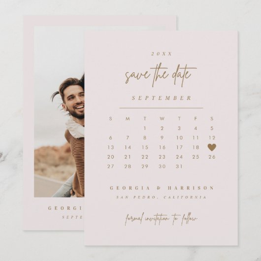 Gouden Hart Bewaar de datum Kalender Fotokaart Save The Date (Voorkant / Achterkant)