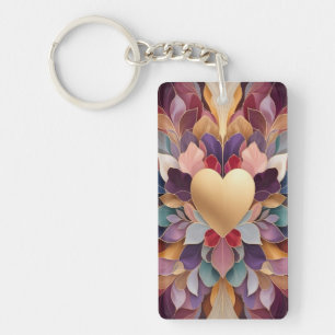 Gouden Hart Bloem Elegante Meerkleurige Bloem Symm Sleutelhanger