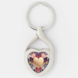 Gouden Hart Bloem Elegante Meerkleurige Bloem Symm Sleutelhanger