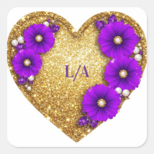 💖 Gouden Hart Bloemrijke Lijst Voor Bruid Cadeaus Vierkante Sticker