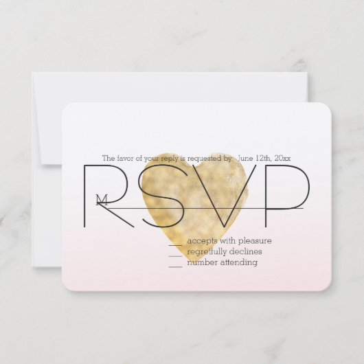 Gouden Hart Blush Roze Ombre RSVP (Voorkant)