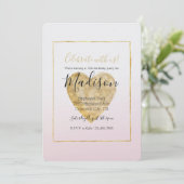Gouden Hart Blush Roze Ombre Verjaardag Kaart (Staand voorkant)