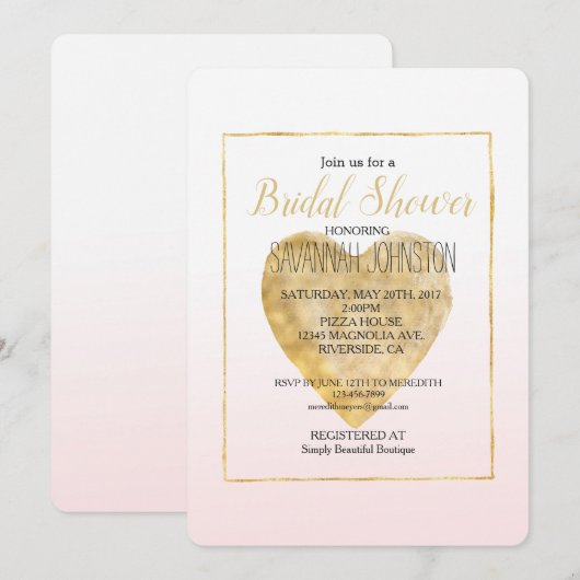 Gouden Hart Blush Roze Ombre Vrijgezellenfeest Kaart (Voorkant / Achterkant)