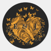 Gouden hart bruid & bruidegom vlinders wervelingen ronde sticker (Voorkant)