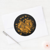 Gouden hart bruid & bruidegom vlinders wervelingen ronde sticker (Envelop)