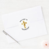 Gouden Hart Crucifix Kerk Welkom Ronde Sticker (Envelop)